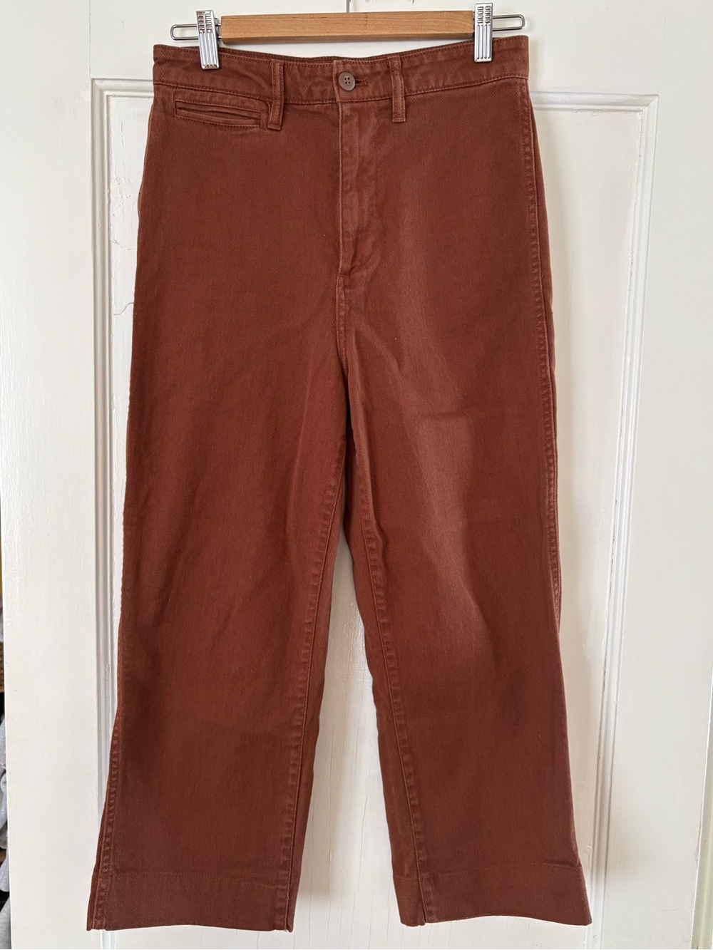 Quince Chestnut Brown Denim Cropped Straight Leg Jeans